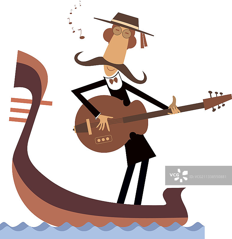 抱着吉他的男人和贡多拉图片素材