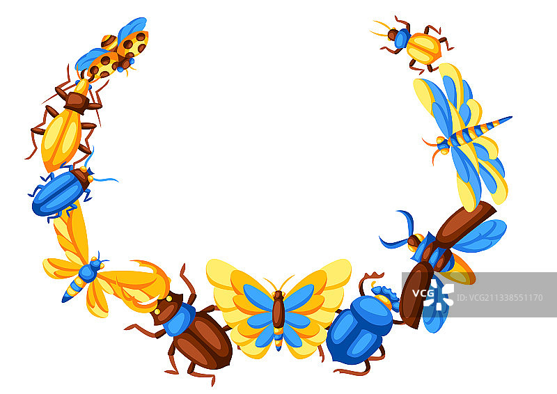 昆虫风格化蝴蝶甲虫边框图片素材