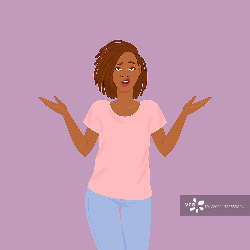 穿着休闲的困惑黑人女孩图片素材