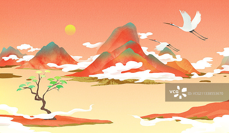 国风山水插画图片素材