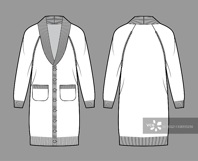 开襟羊毛衫披肩领毛衣技术图图片素材