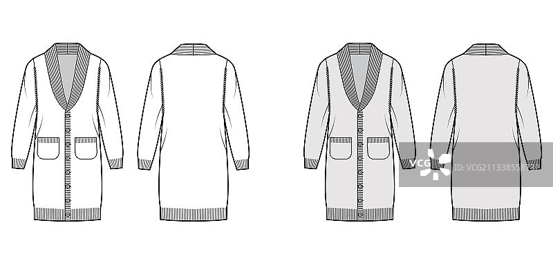 开襟羊毛衫披肩领毛衣技术图图片素材