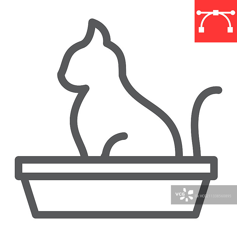 宠物托盘线图标宠物店和沙盒中的猫图片素材