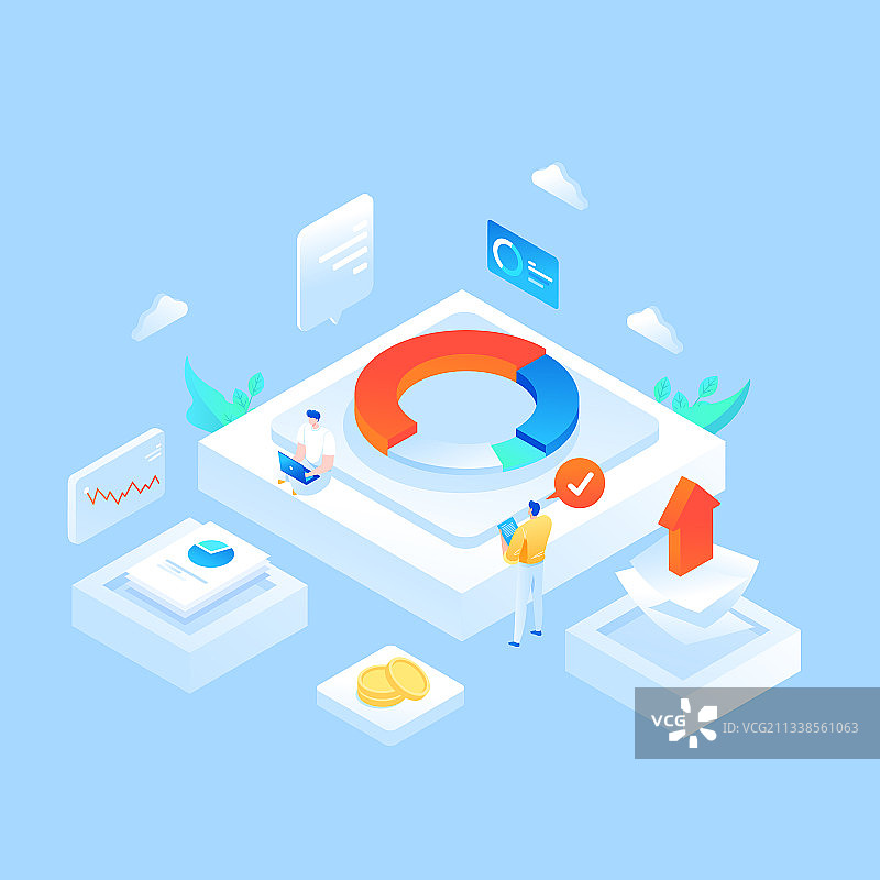 卡通2.5D等距微立体经济互联网金融理财投资电商商务矢量插画图片素材