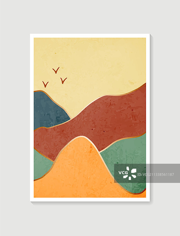 现代简约艺术抽象山脉版画图片素材