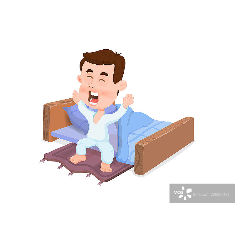 男孩打着哈欠醒来，美好的一天开始了图片素材