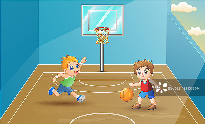 孩子们在球场打篮球图片素材
