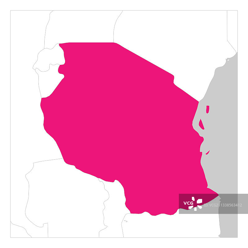 坦桑尼亚粉色高亮邻国地图图片素材