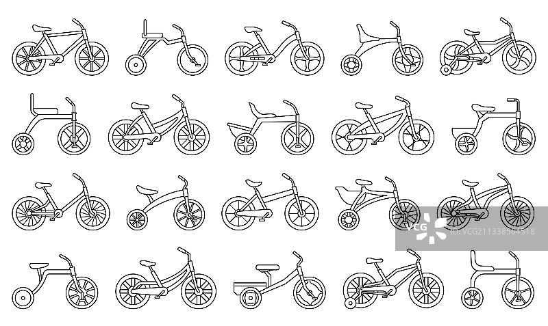 儿童自行车轮廓图标合集图片素材
