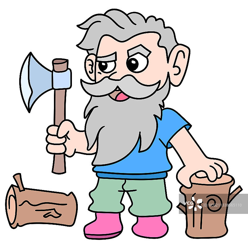 老樵夫扛着斧头砍柴涂鸦图片素材