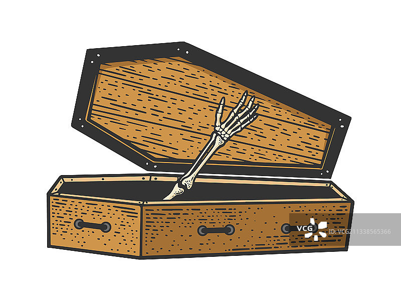 骷髅手和棺材素描图片素材