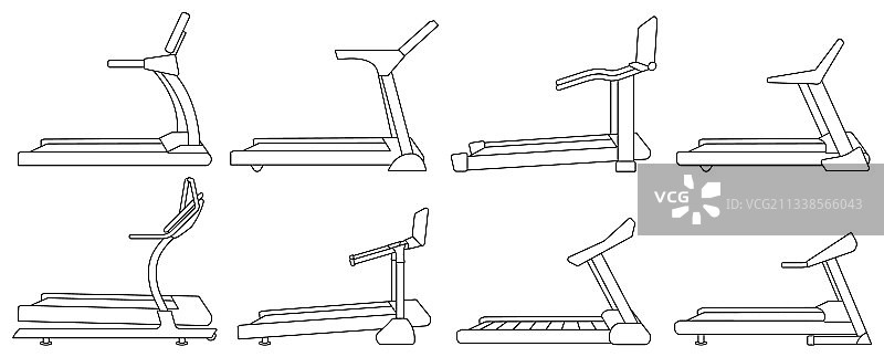 跑步机轮廓图标集图片素材