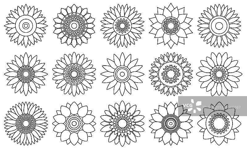 向日葵轮廓图标集图片素材