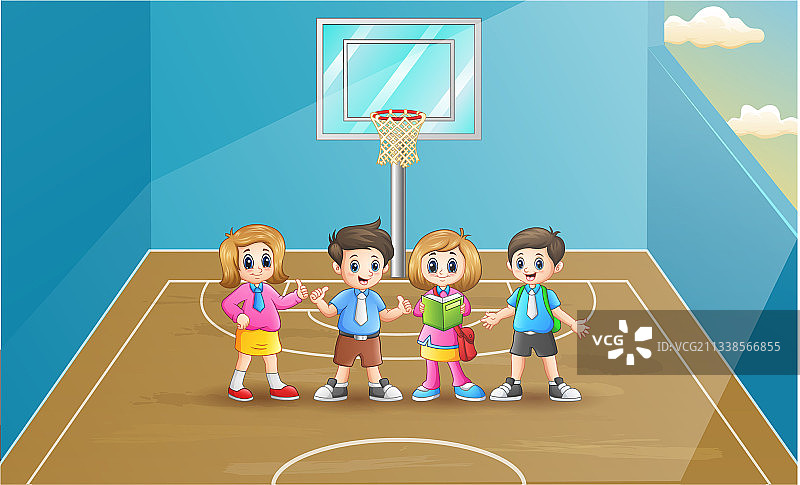 在篮球场上快乐的学生图片素材