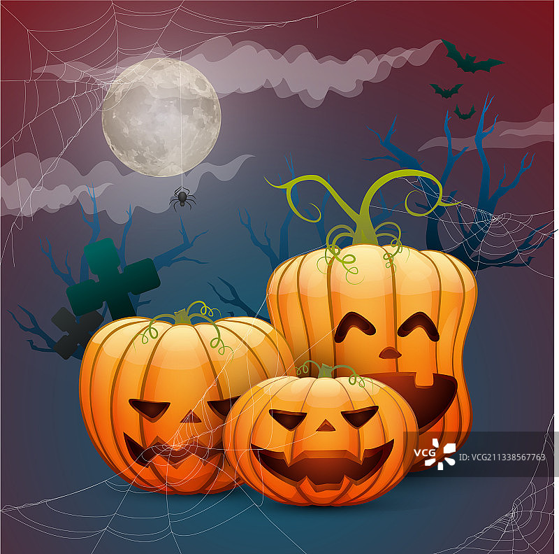 万圣节节日南瓜蜘蛛网蝙蝠图片素材