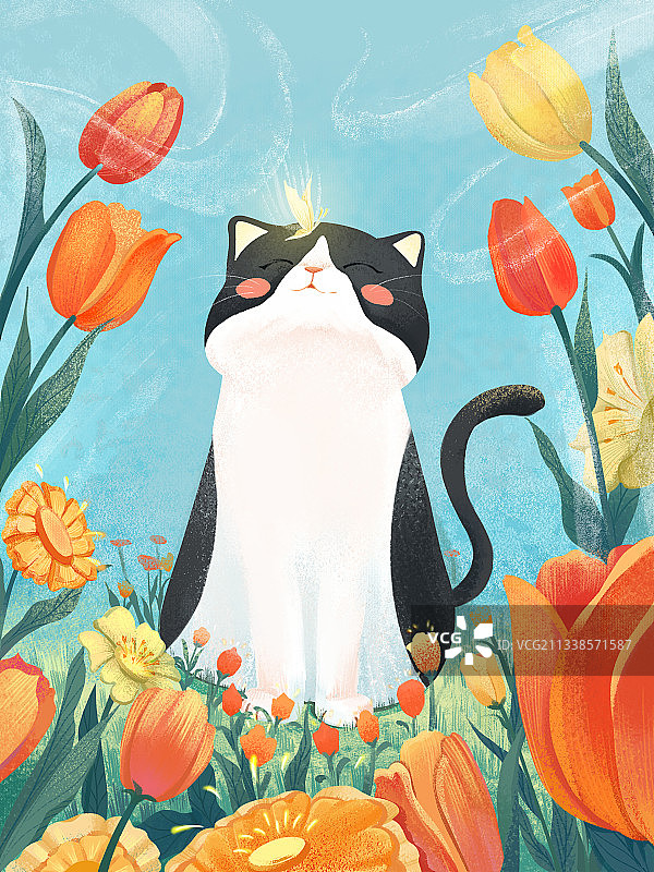 春季猫咪插画图片素材