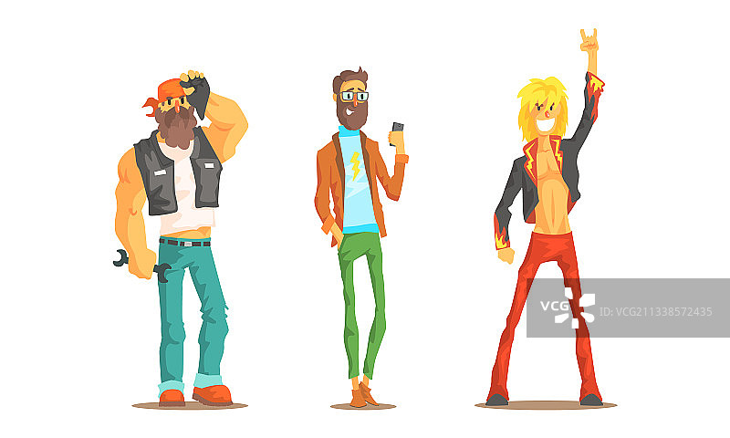 男人不同的亚文化设定：摇滚乐手和潮人图片素材