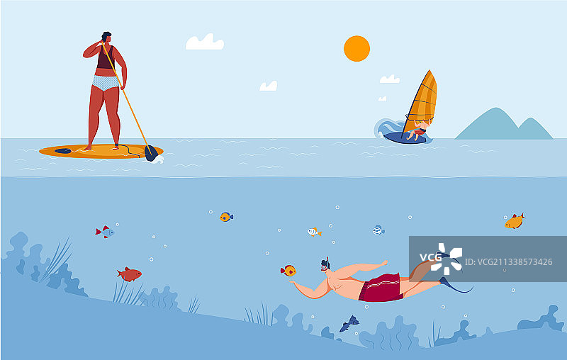 水上运动：潜水、冲浪、游艇和滑雪图片素材