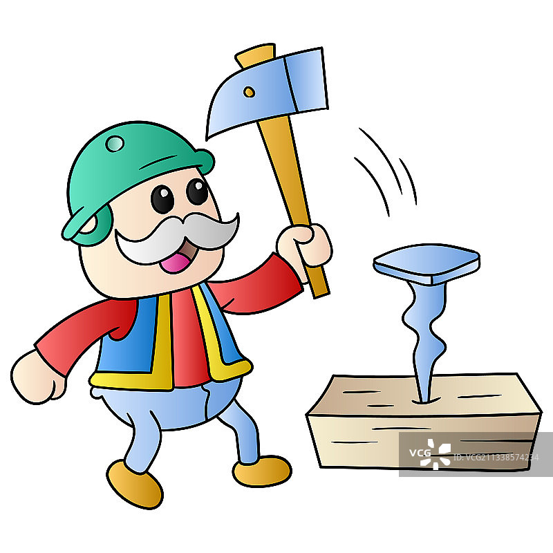 老木匠在木头里钉钉子图片素材