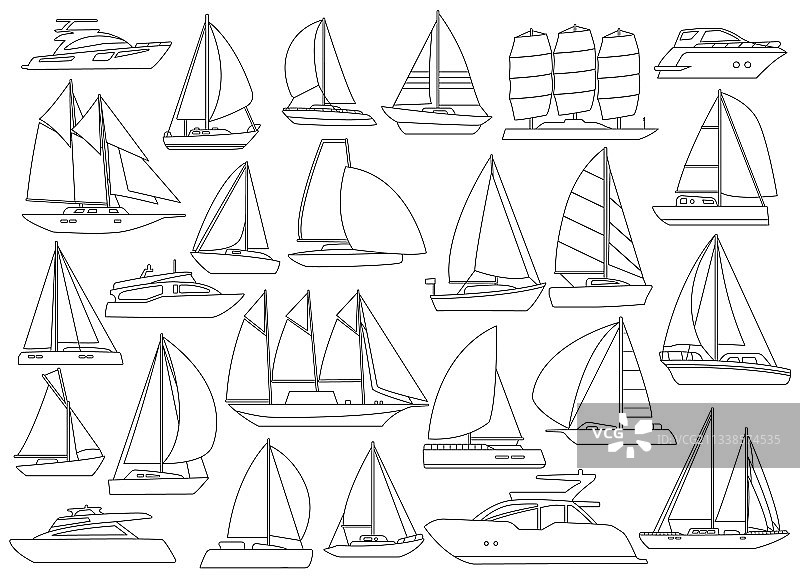 帆船轮廓图标设置图片素材