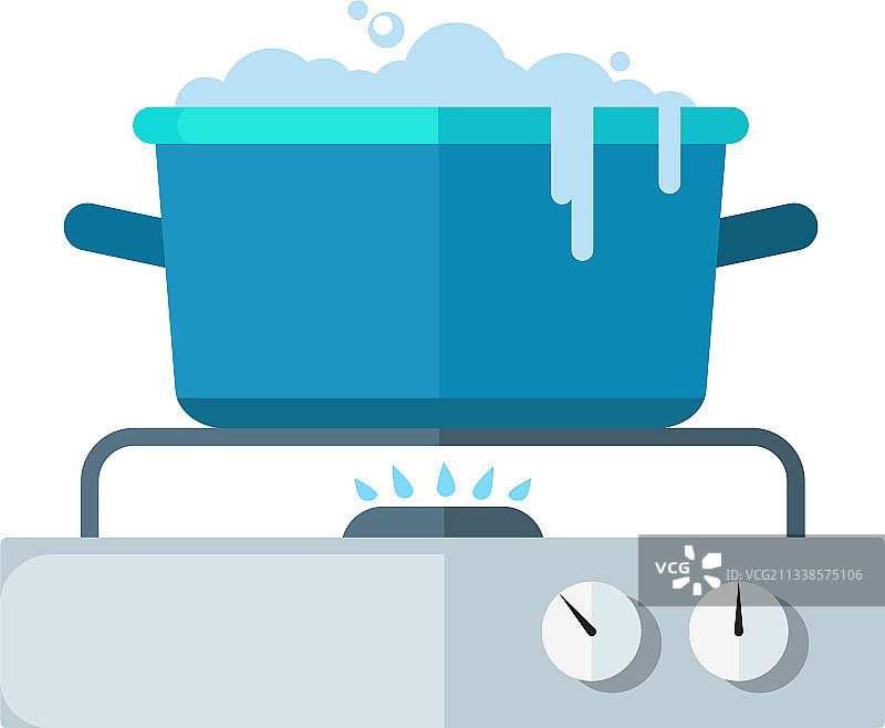 炉子上煮沸水的平底锅图片素材