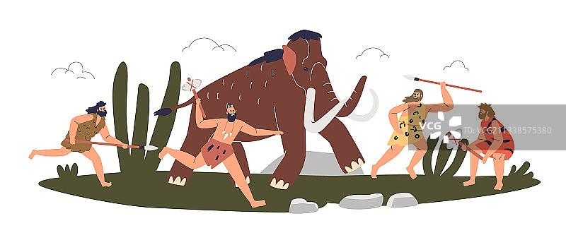 史前石器时代部落袭击猛犸象图片素材