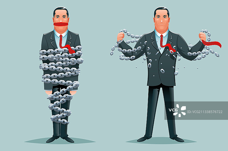 被监禁的商人挣脱锁链获得释放图片素材