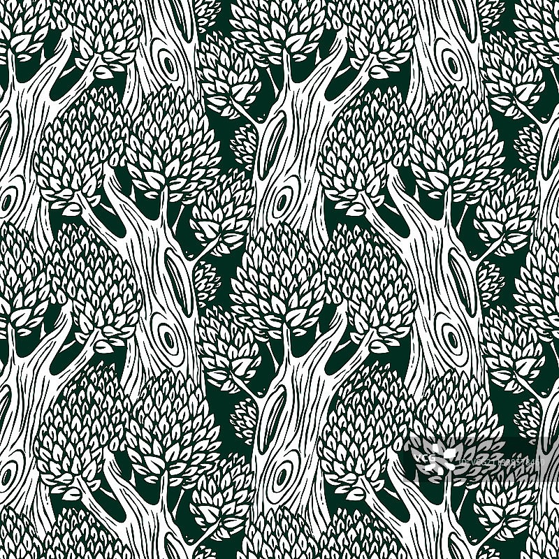 程式化落叶乔木无缝图案图片素材