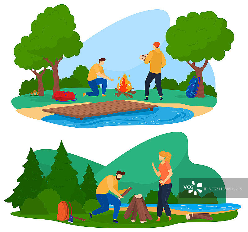 旅游：自然、篝火、夏季帐篷旅行图片素材