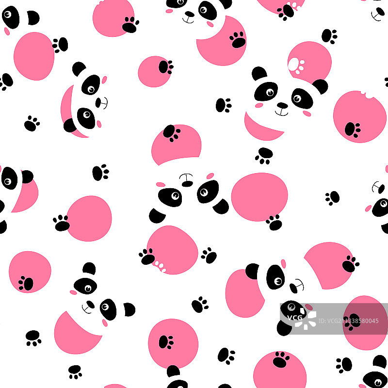 白色背景的可爱熊猫宝宝无缝图案图片素材