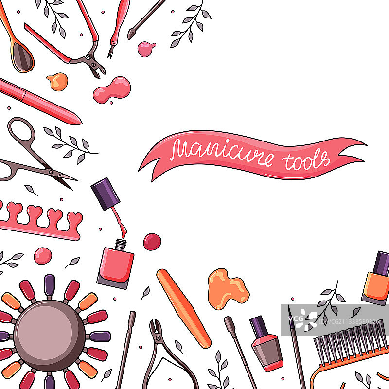 带美甲工具的方形背景banner图片素材
