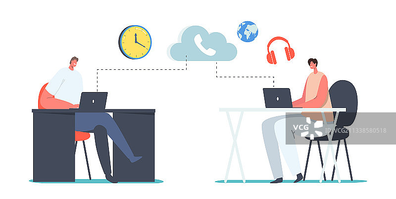 在办公室使用IP电话的人物角色图片素材