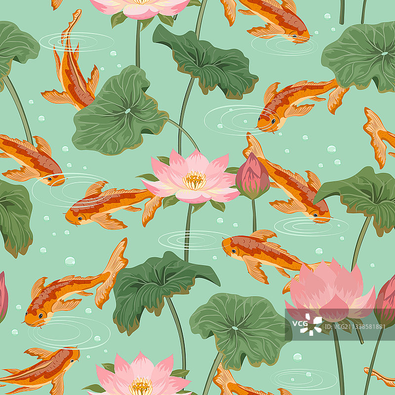 鱼和百合图案图片素材