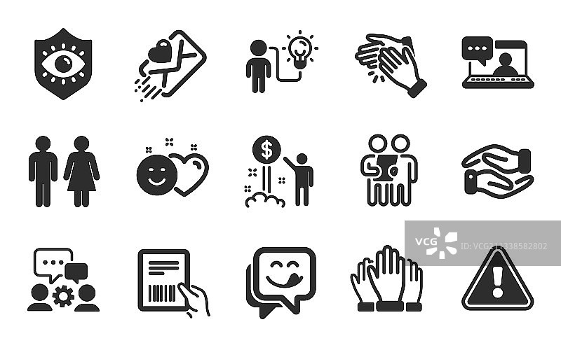 微笑眼睛保护和收入金额图标集图片素材