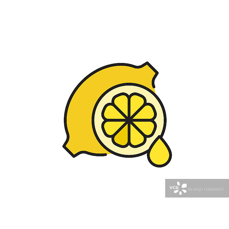 柠檬和果汁滴轮廓图标线性风格图片素材
