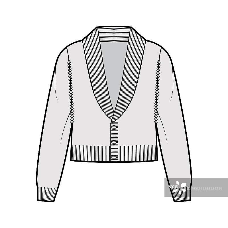 开襟羊毛衫短款披肩领毛衣技术图图片素材