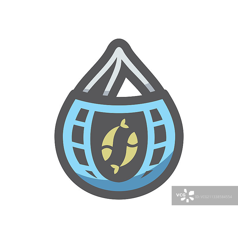 带有鱼图标的卡通渔网图片素材