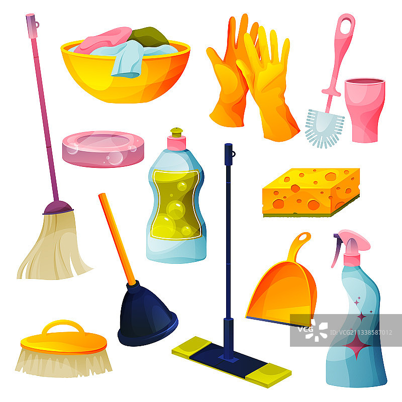 家居清洁用品图标套装图片素材