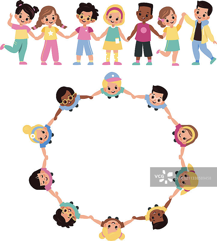 可爱多元文化儿童围圈舞俯视图图片素材
