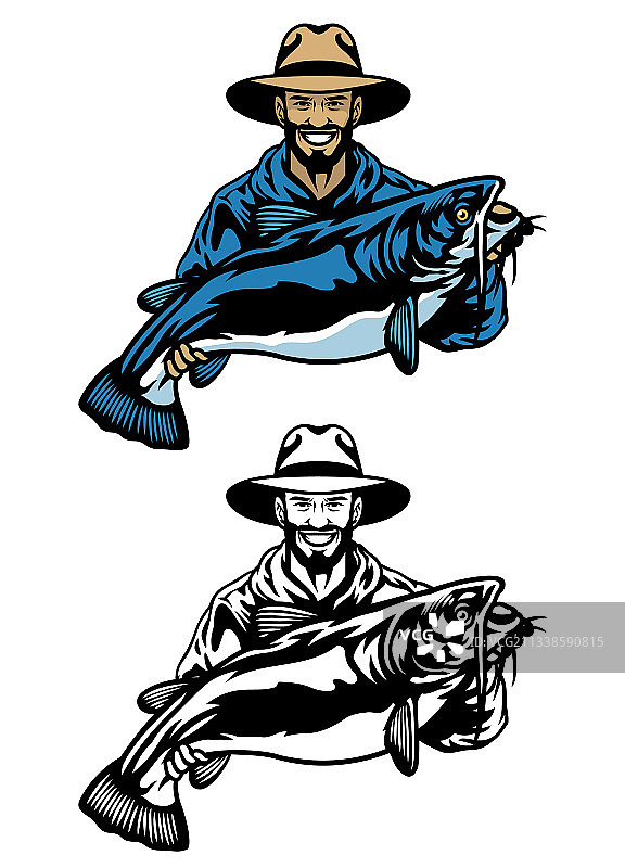 渔民抱着大鲶鱼图片素材