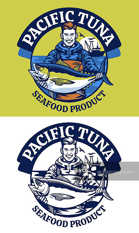 捕获大型金枪鱼的男人图片素材