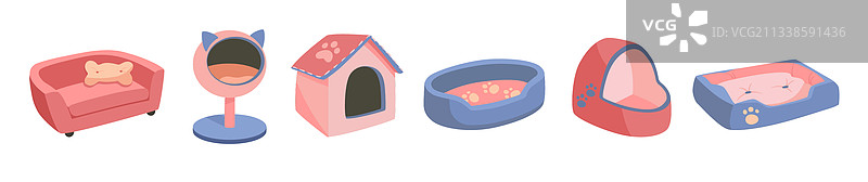 宠物猫狗床铺合集（扁平风格）图片素材
