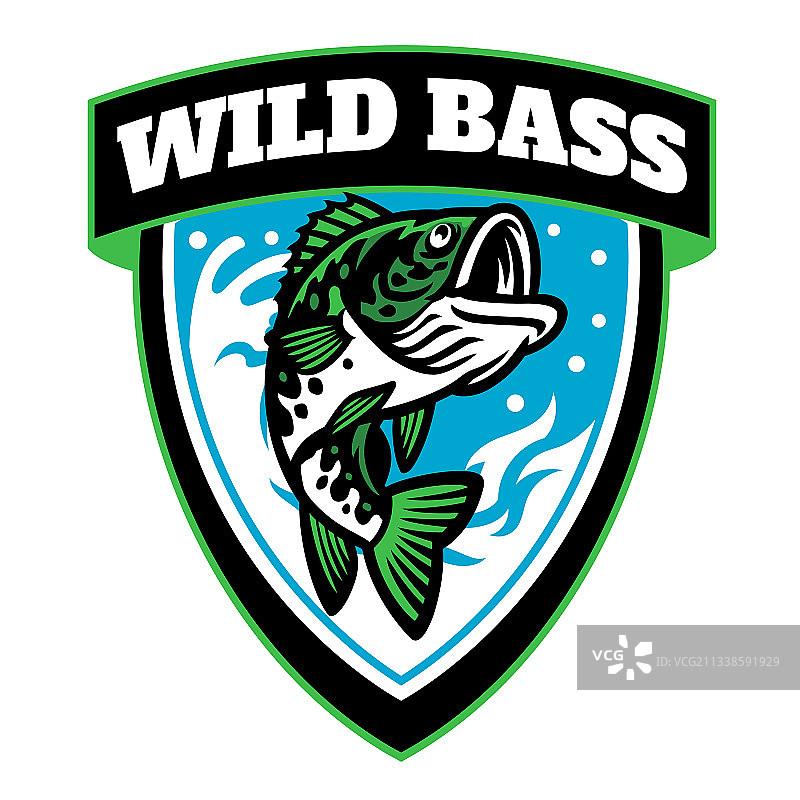野生大口黑鲈钓鱼徽章设计图片素材