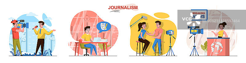 新闻业扁平化设计概念场景图片素材