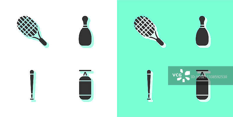 拳击沙袋、网球拍、棒球棒图片素材