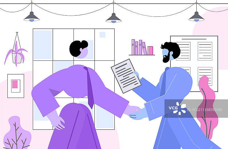 求职者与招聘人员握手，手持简历图片素材