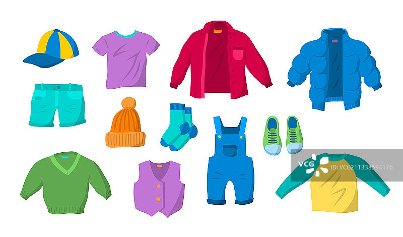 卡通彩色男孩服装图标集图片素材
