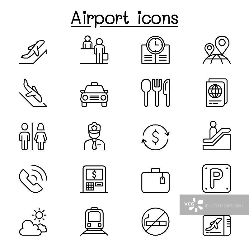 细线风格机场图标合集图片素材