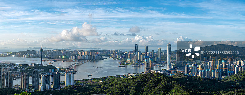 粤港澳大湾区珠海横琴城市天际线全景图片素材