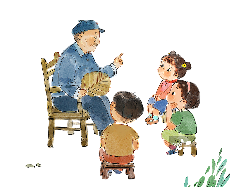 听爷爷讲故事插画图片素材